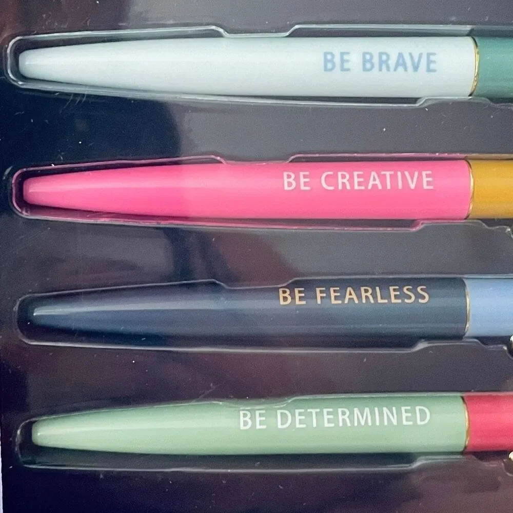 NWT ECCOLO set of 4 Inspirational graphic ballpoint Pens Gift Set Brave Fearless